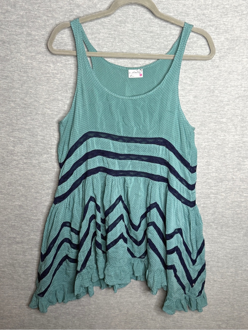 Intimately Free People XS Teal Sleeveless Tunic Tank Polka Dot Lace Boho